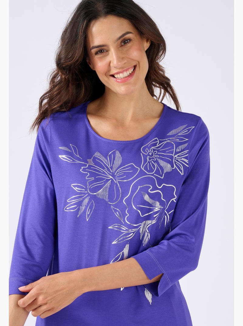 T-shirt motifs coloris doré - Damart Violet - Kiabi