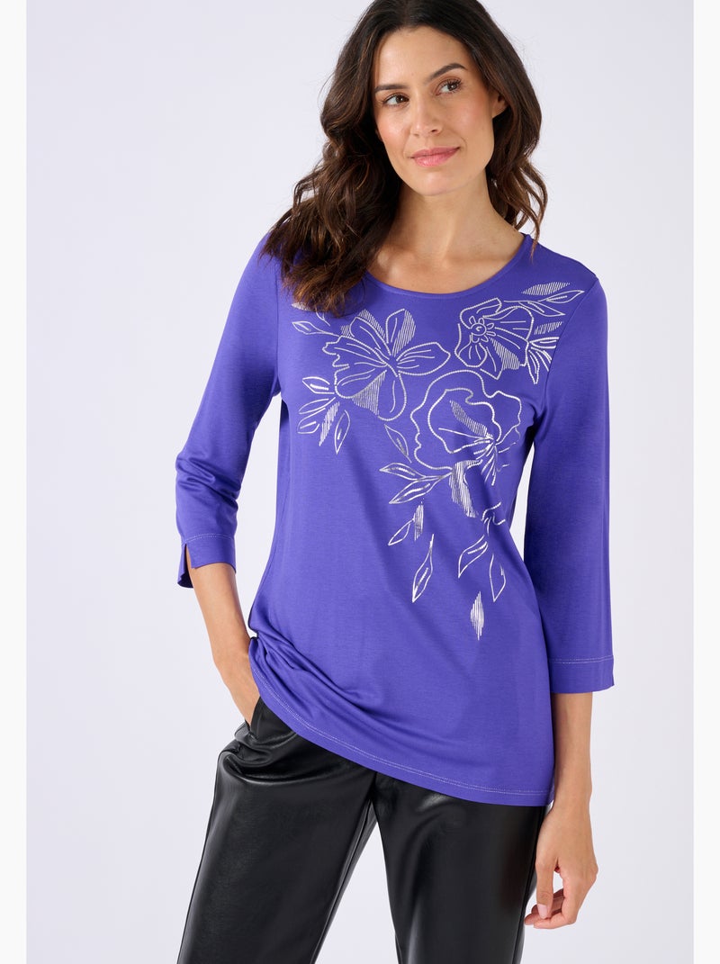 T-shirt motifs coloris doré - Damart Violet - Kiabi