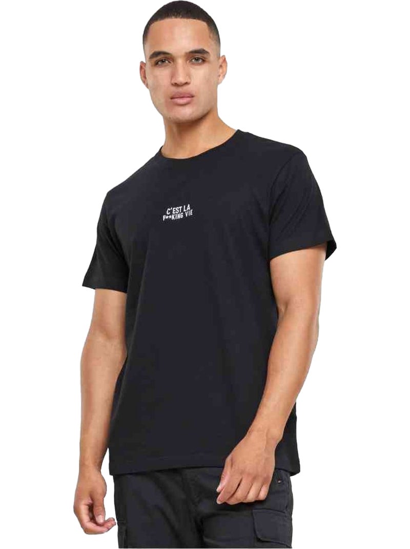 T-shirt motif/style brodé c'est la f**king vie - mister tee Noir - Kiabi