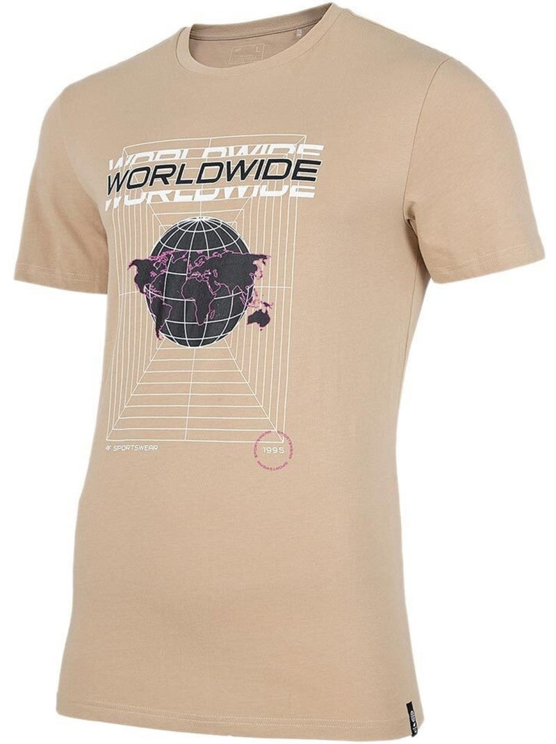 T-shirt motif/style globe - 4f Beige - Kiabi