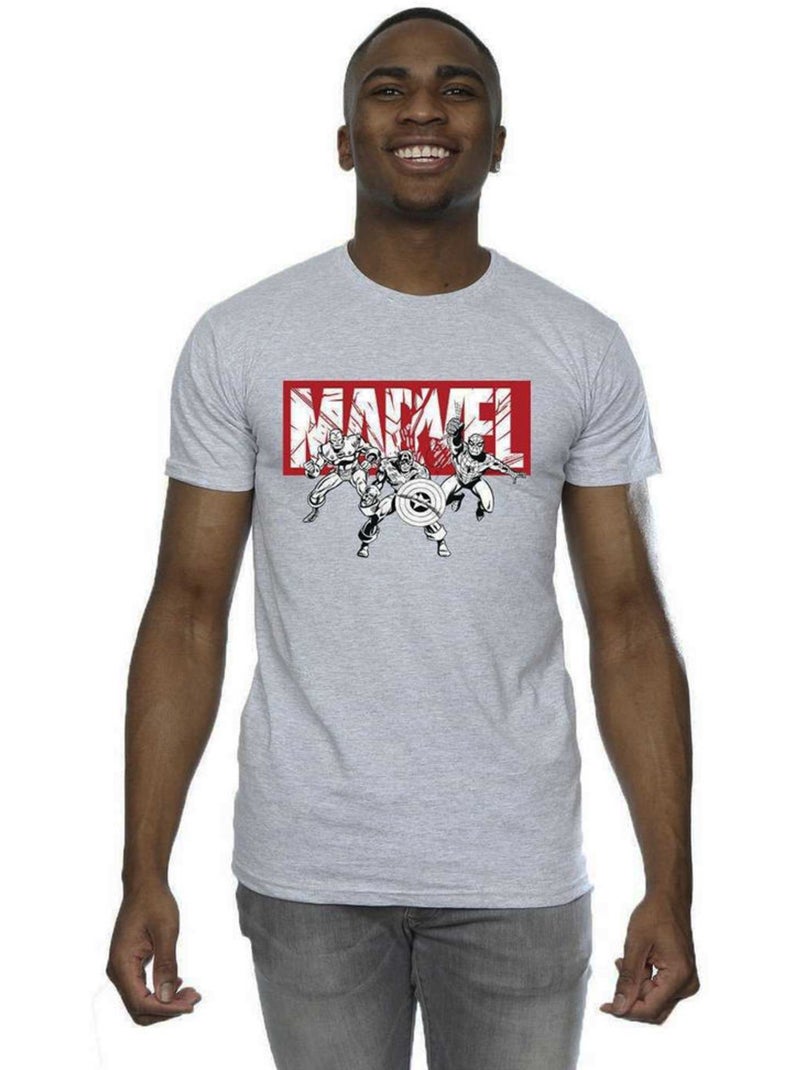 T-shirt motif/style groupe de super-héros - marvel Gris chiné - Kiabi