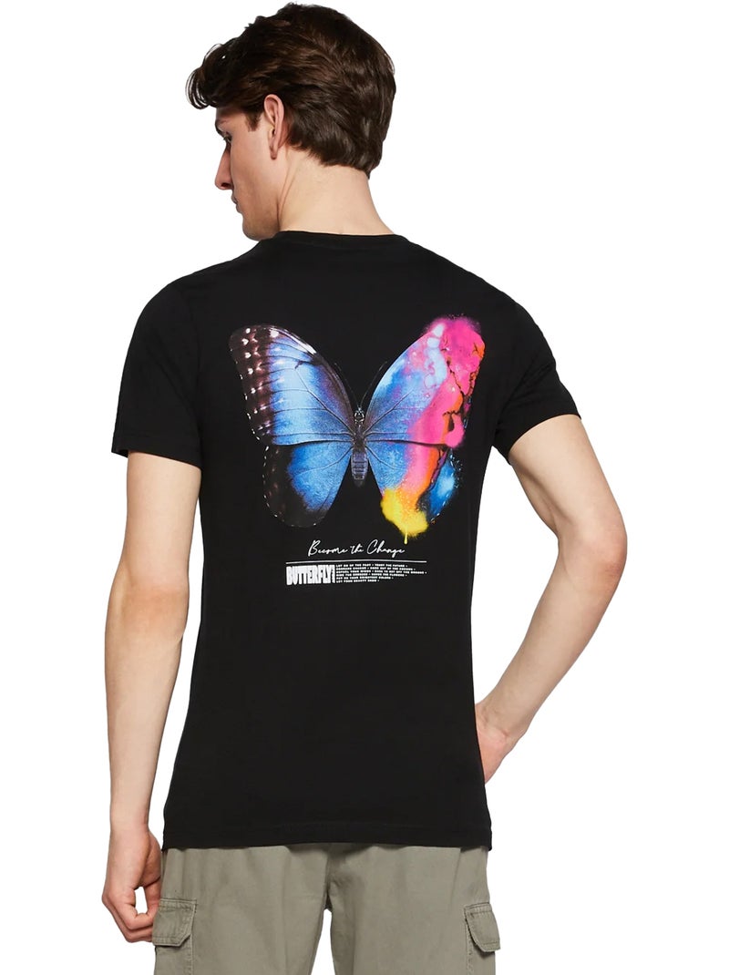 T-shirt motif/style papillon become the change 2.0 - mister tee Noir - Kiabi