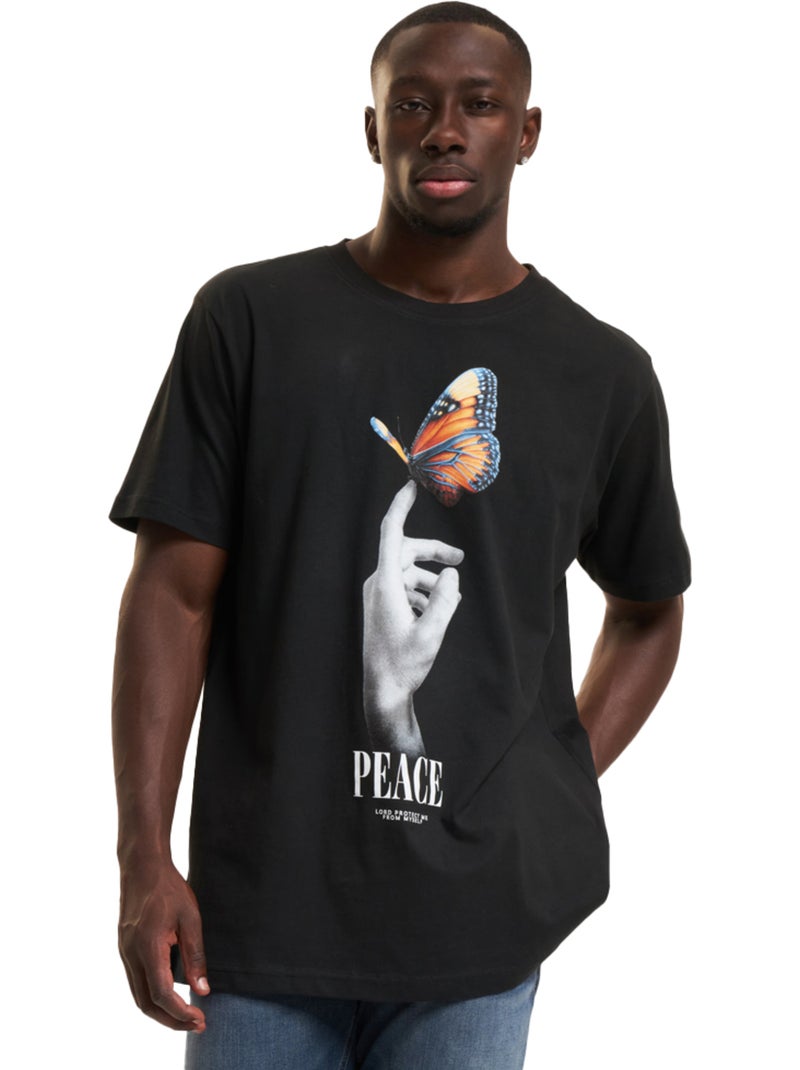 T-shirt motif/style papillon peace - mister tee Noir - Kiabi