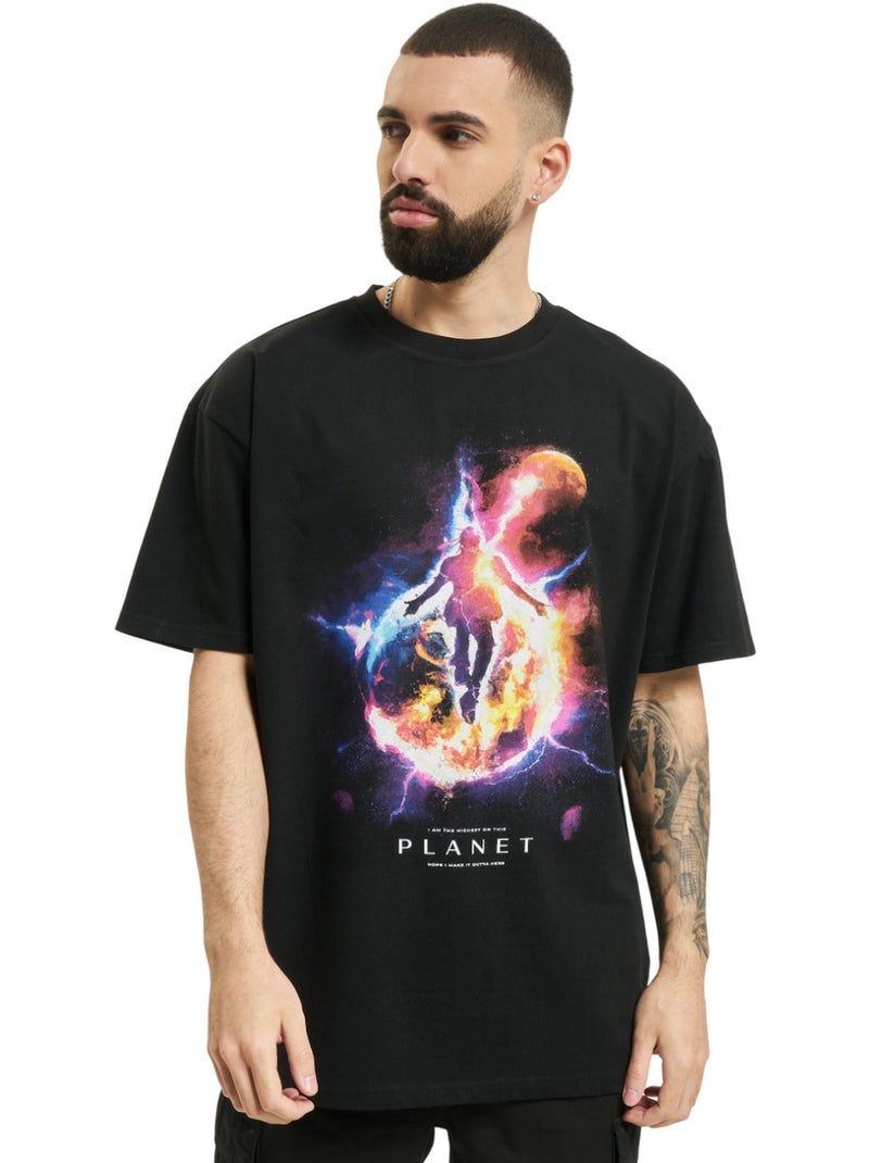 T-shirt motif/style planète électrique - mister tee Noir - Kiabi