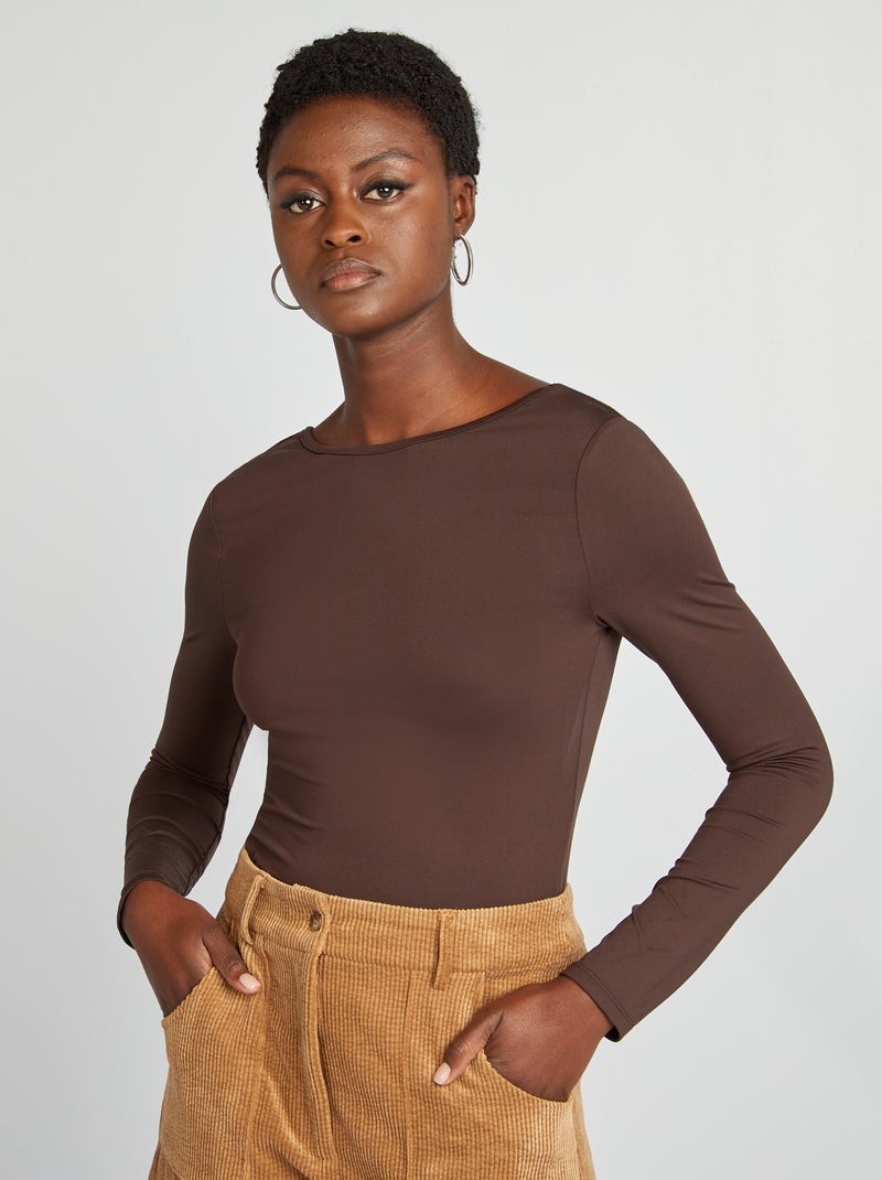 T-shirt moulant stretch Marron - Kiabi