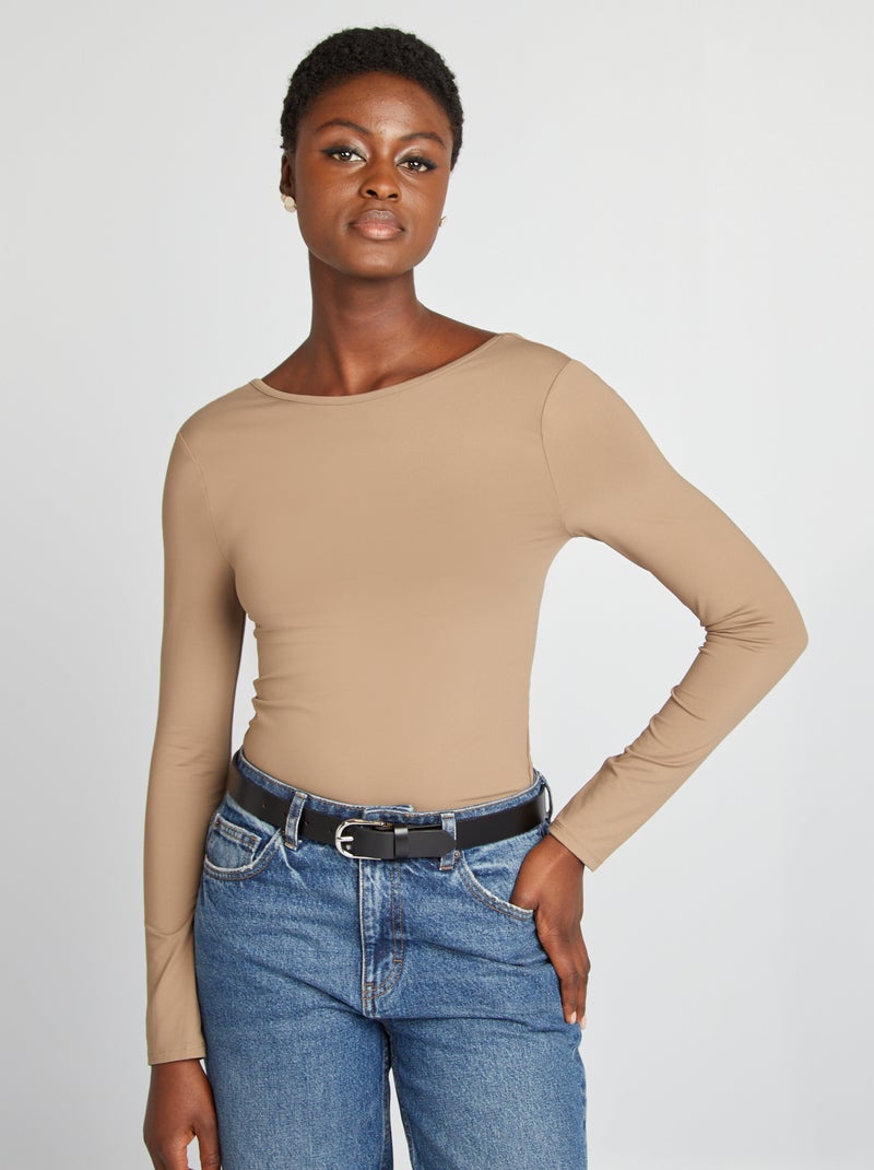 T-shirt moulant stretch Taupe - Kiabi