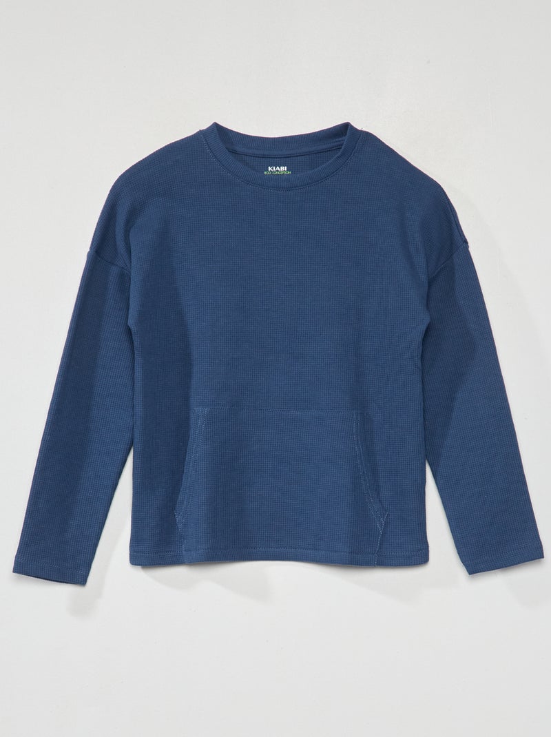 T-shirt nid d'abeille à manches longues Bleu - Kiabi