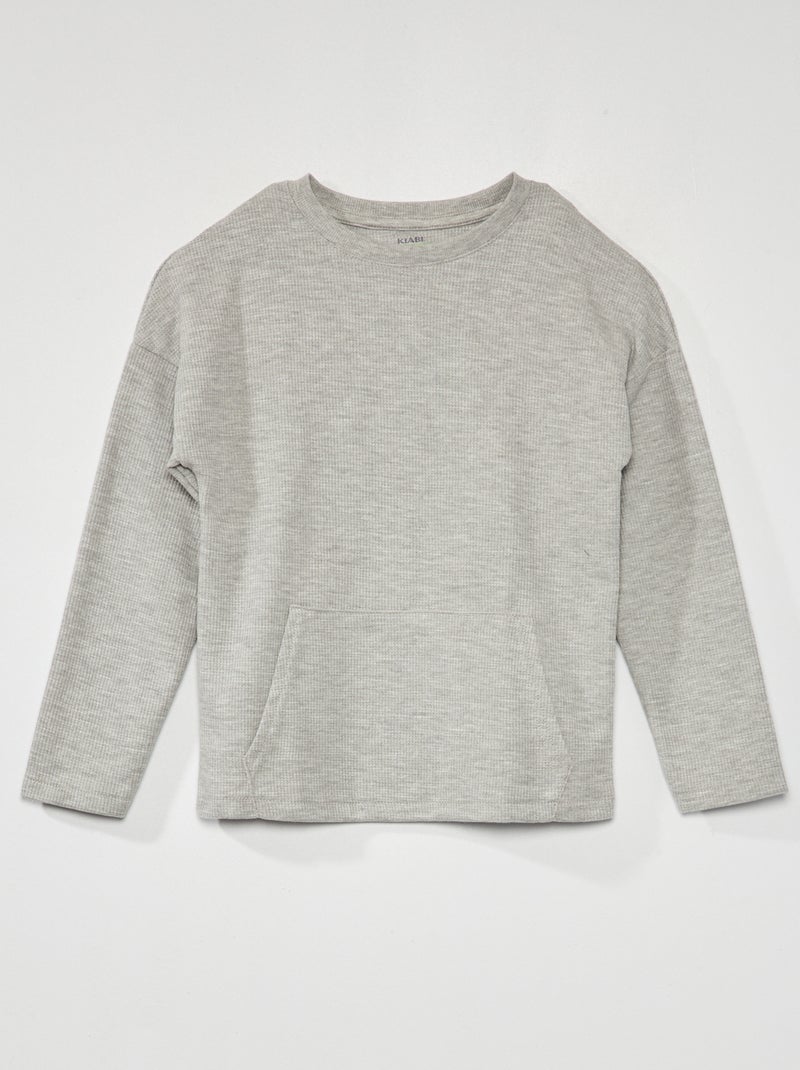 T-shirt nid d'abeille à manches longues Gris - Kiabi