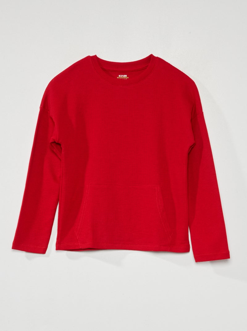 T-shirt nid d'abeille à manches longues Rouge - Kiabi