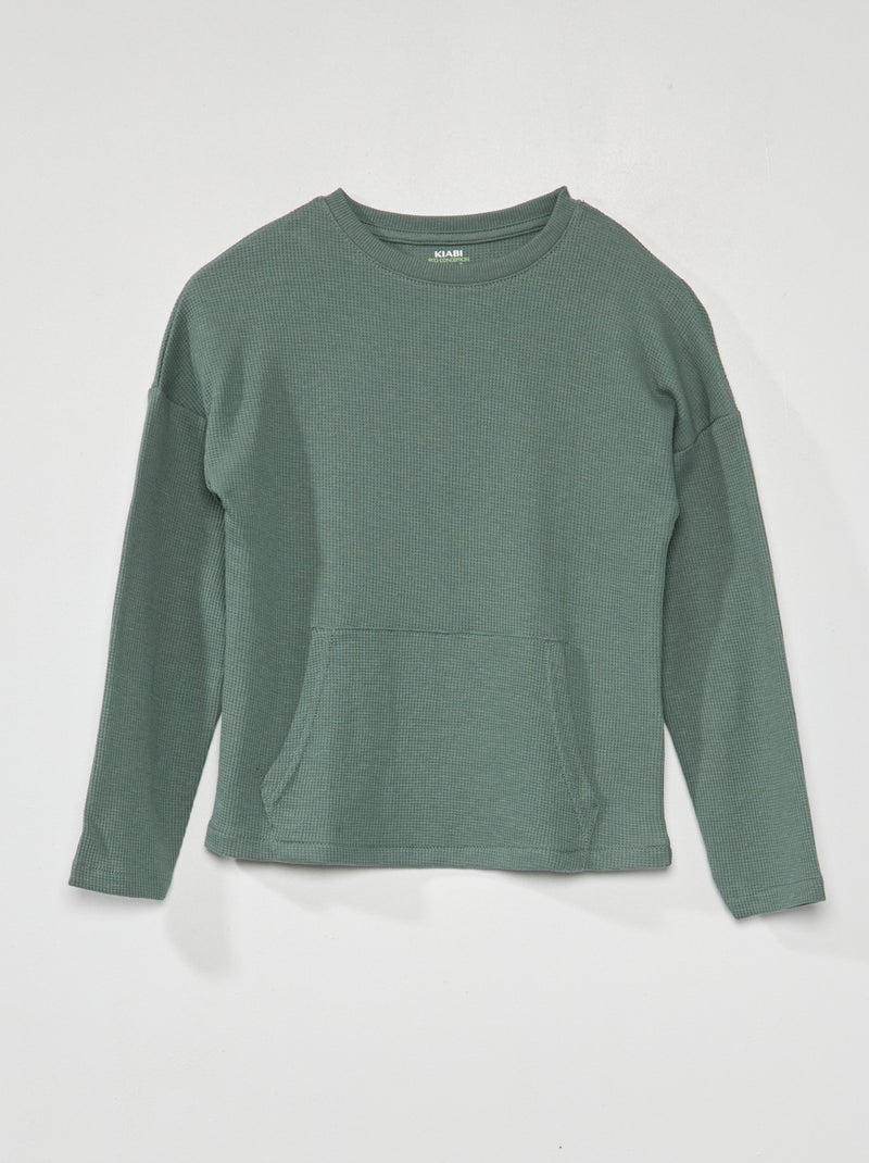 T-shirt nid d'abeille à manches longues Vert - Kiabi
