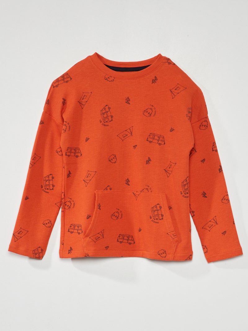 T-shirt nid d'abeille avec imprimé Orange - Kiabi