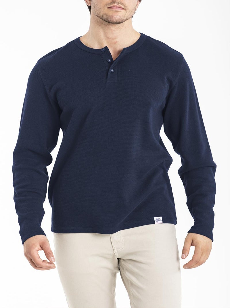 T-shirt nid d'abeille coton PALTON 'Rica Lewis' Bleu marine - Kiabi