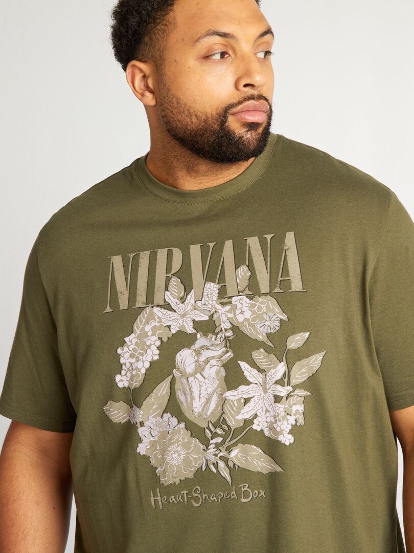 T Shirt Nirvana Col Rond Kaki Kiabi