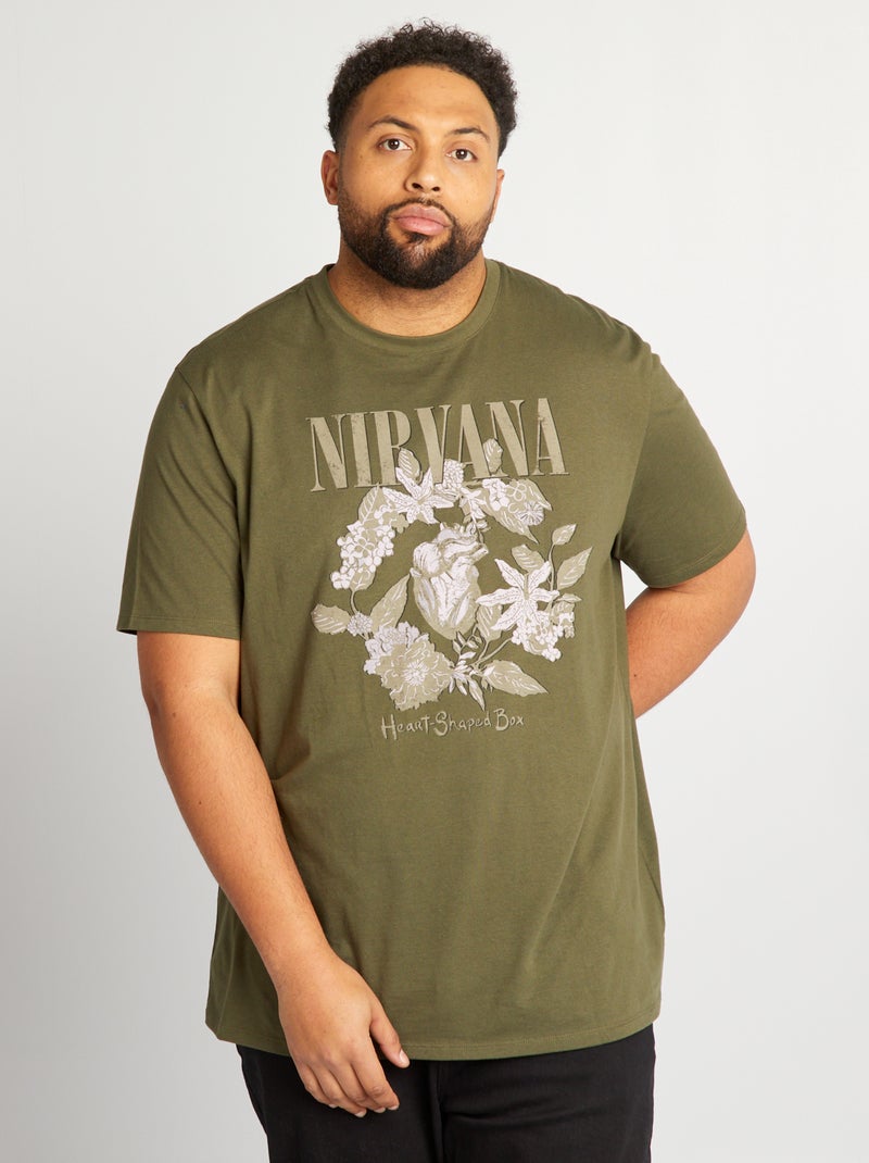 T-shirt 'Nirvana' à col rond Kaki - Kiabi