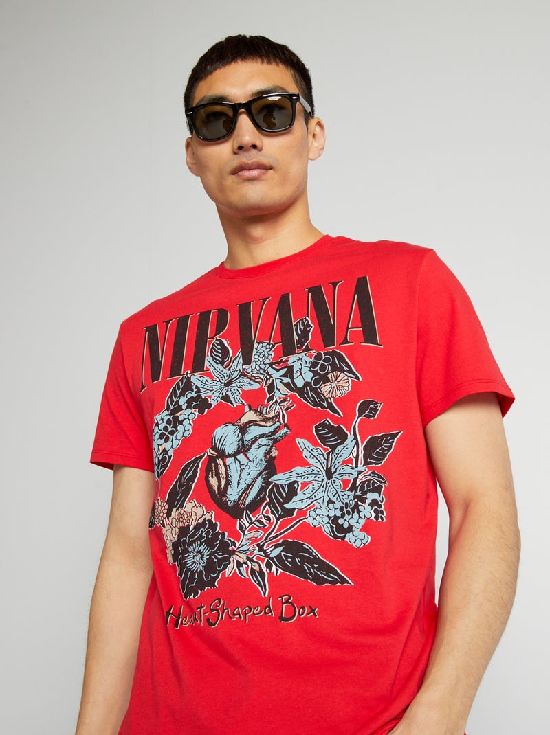 T-shirt 'Nirvana' à col rond Rouge - Kiabi