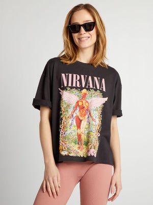 T-Shirt Garçon Nirvana Smiley - Noir, Manches Courtes - Tailles 5-6 Ans à 14-15 Ans