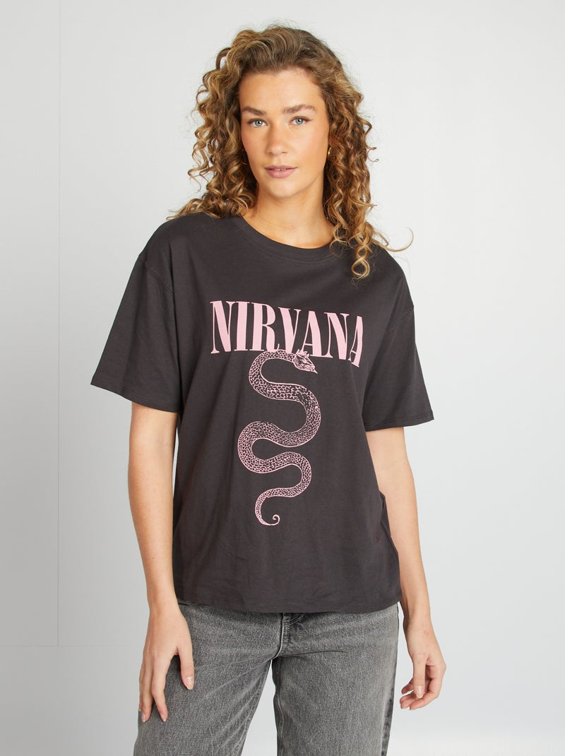 T-shirt 'Nirvana'  manches courtes NOIR - Kiabi