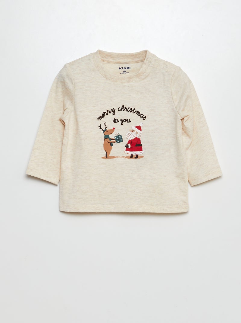 T-shirt 'Noël' manches longues Beige - Kiabi