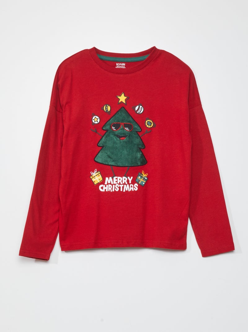 T-shirt 'noël' manches longues Rouge - Kiabi