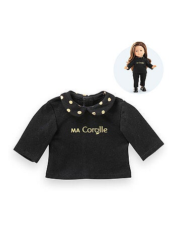 T-Shirt Noir et Or Manches Longues pour poupée ma Corolle