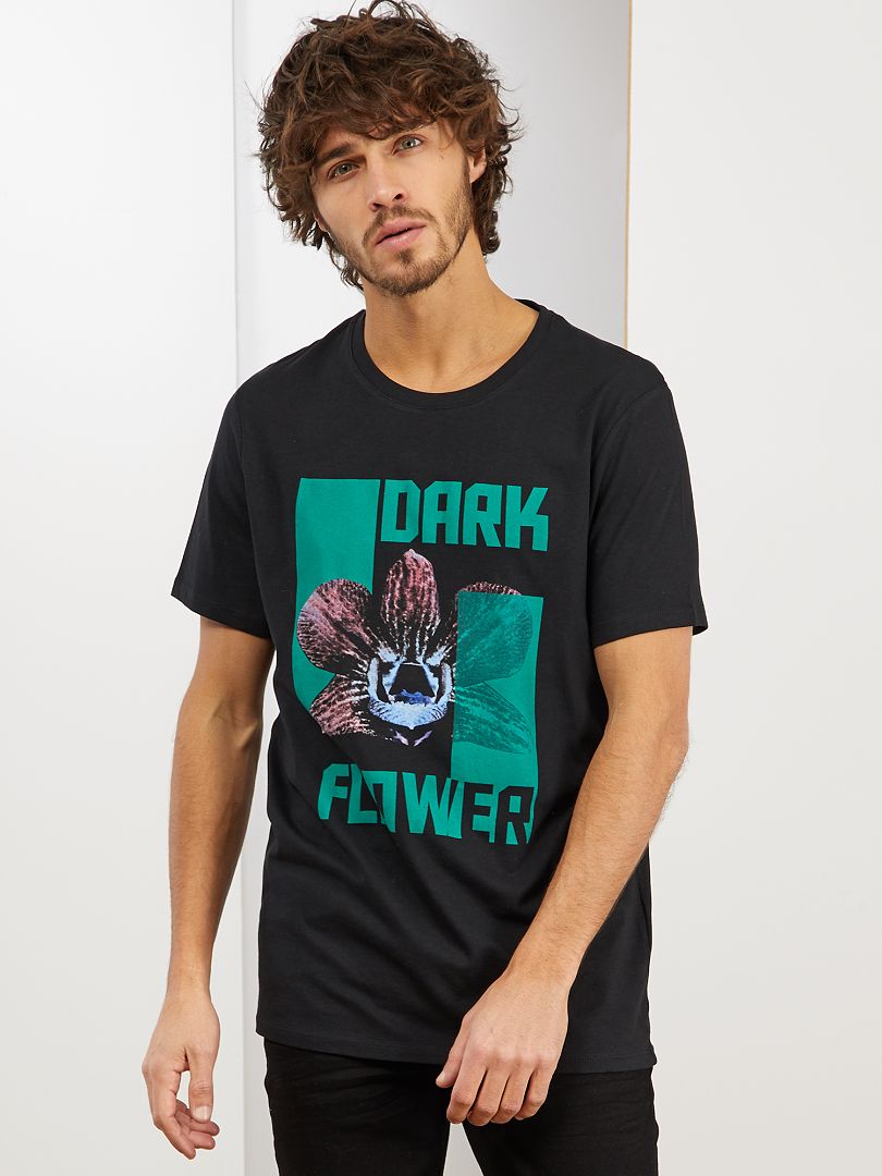 T-shirt noir flower - Kiabi
