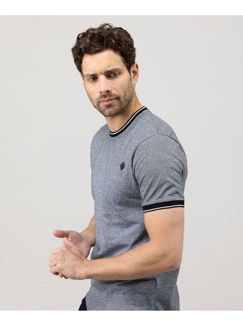 T-shirt noir jersey micro jacquard Homme - Terre de Marins - Kiabi