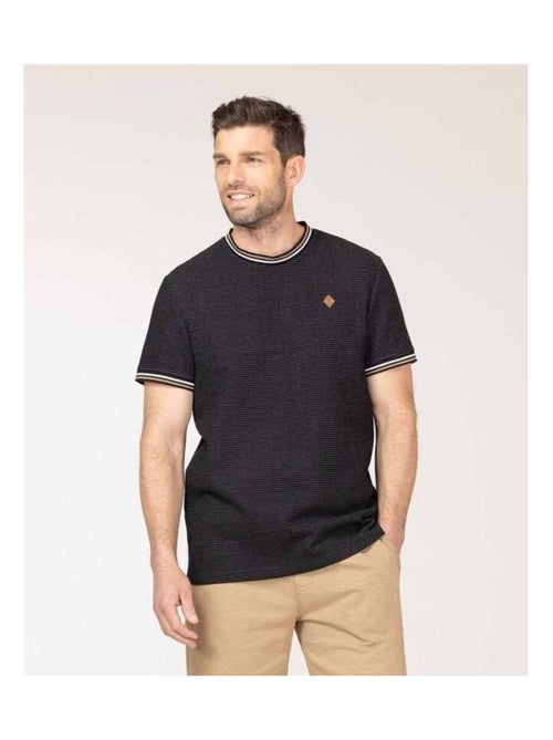 T-shirt noir rayures jacquard Homme - Kiabi