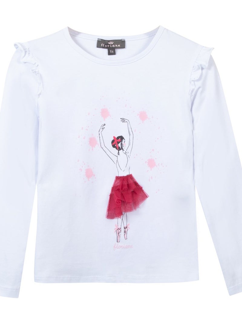 T-shirt Oeko-tex Manches Longues Motif Danseuse Classique 'floriane' Blanc - Kiabi