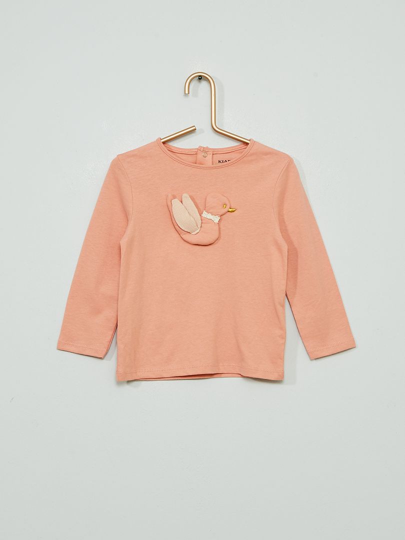 T-shirt  oiseau relief rose - Kiabi