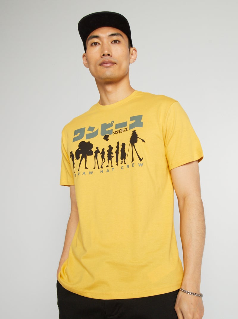 T-shirt 'One Piece' à col rond avec imprimé jaune - Kiabi