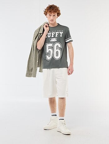 T-shirt 'One piece' en coton uni avec rayures manches