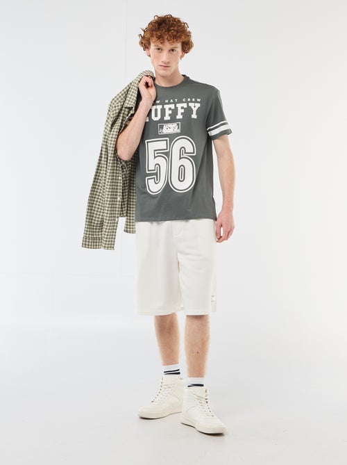 T-shirt 'One piece' en coton uni avec rayures manches - Kiabi