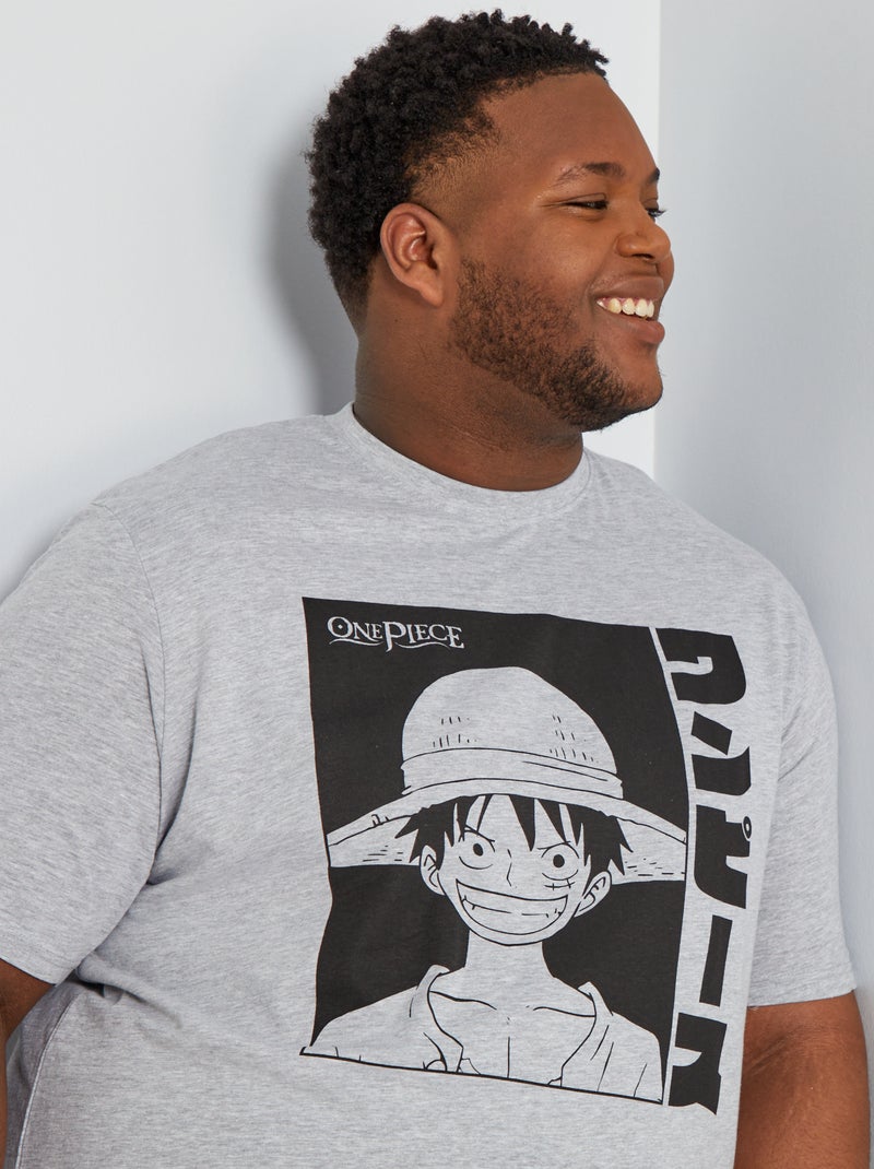 T-shirt 'One Piece' en jersey à col rond gris chiné - Kiabi