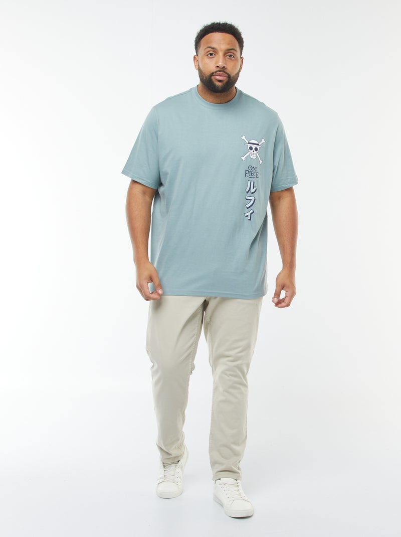 T-shirt 'One Piece' manches courtes imprimé recto-verso bleu - Kiabi