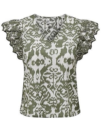 T-shirt Onllou Life Emb S/S Frill Ptm en coton Only