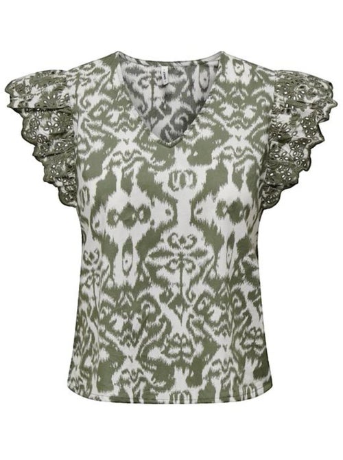 T-shirt Onllou Life Emb S/S Frill Ptm en coton Only - Kiabi