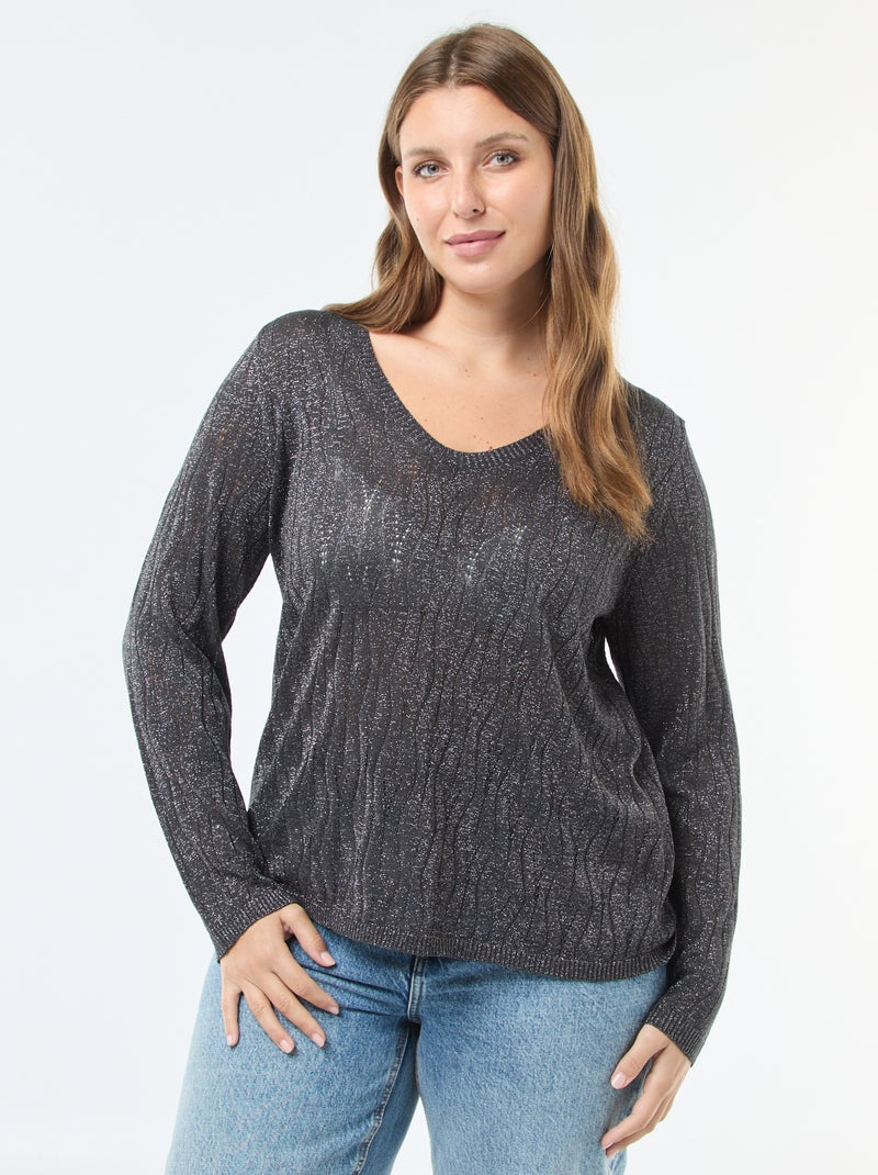 T-shirt 'ONLY CARMAKOMA' avec fils métallisés pailletés all over Gris - Kiabi