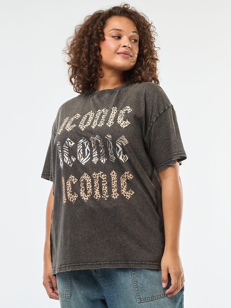 T-shirt 'Only 'Carmakoma' imprimé à manches courtes Noir - Kiabi