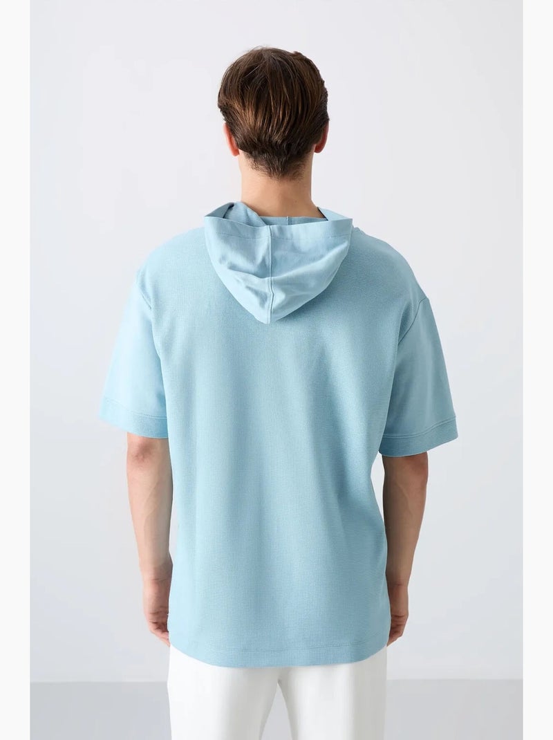 T-shirt oversize à capuche et manches courtes tommy Bleu ciel - Kiabi