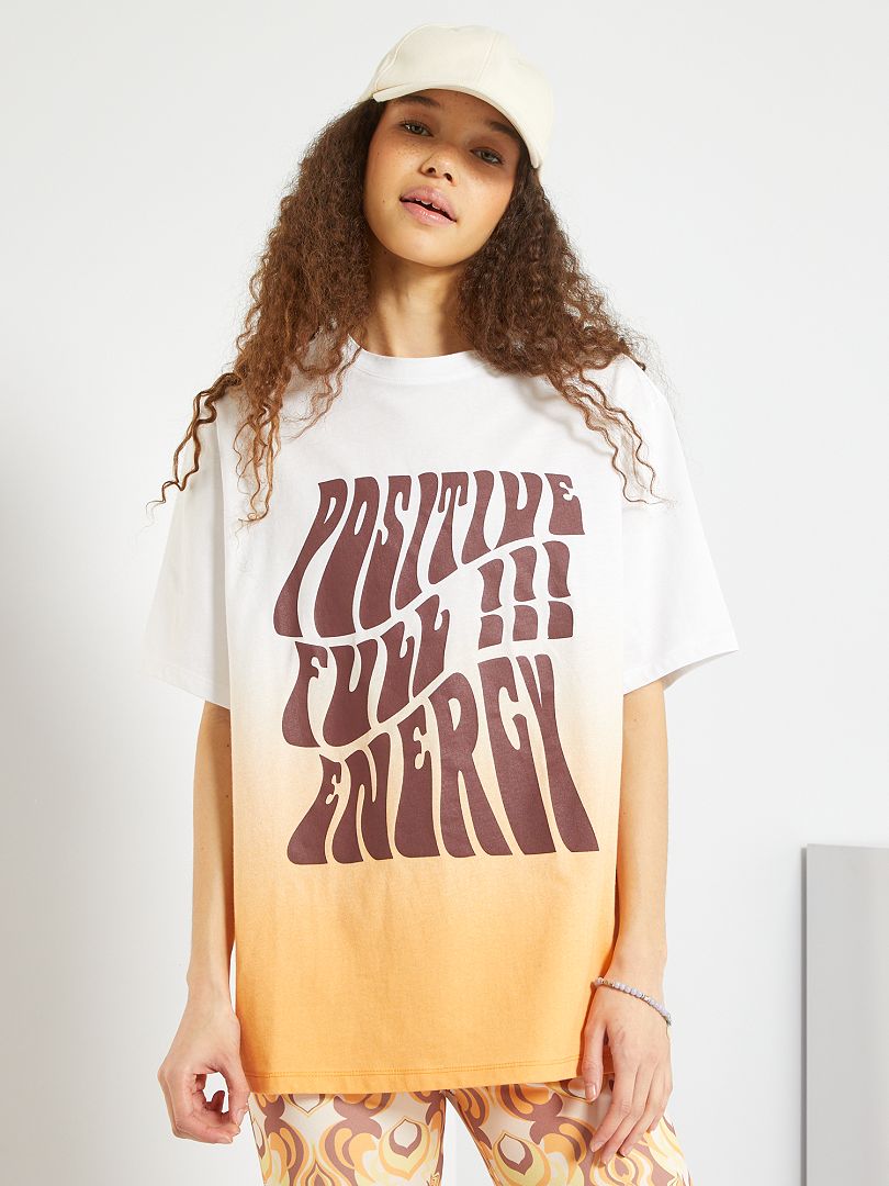 T-shirt oversize à col rond Blanc/orange - Kiabi