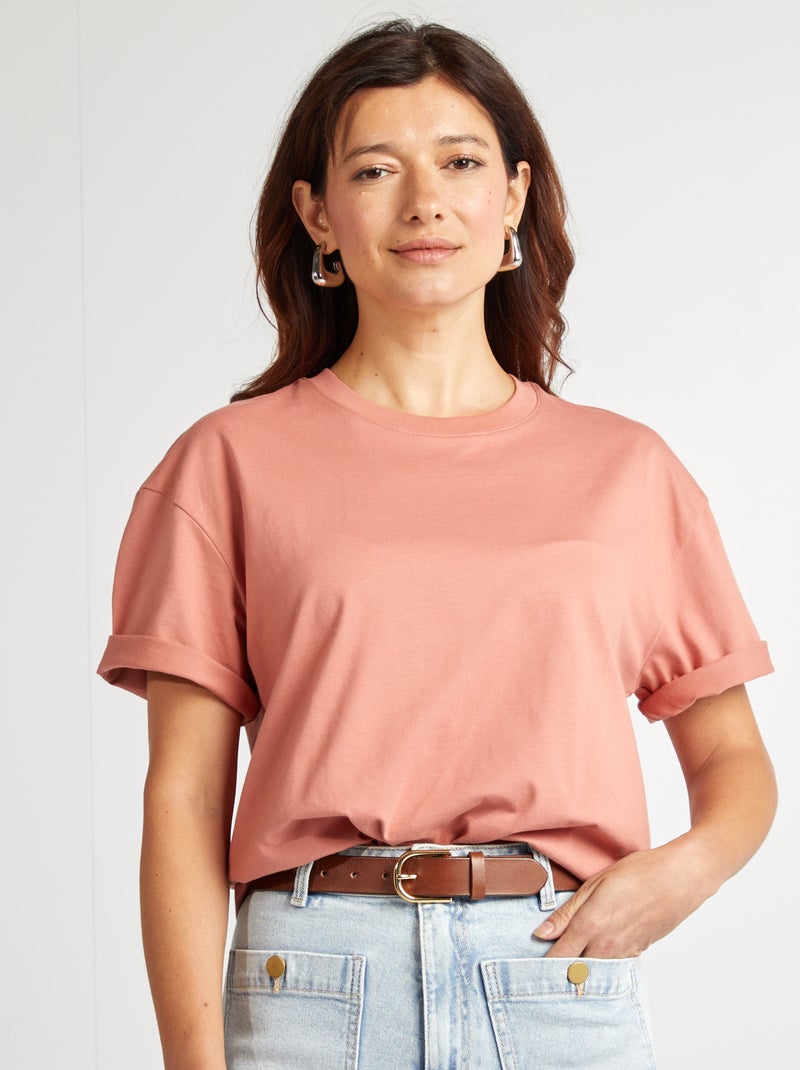 T-shirt oversize à col rond Bois de rose - Kiabi