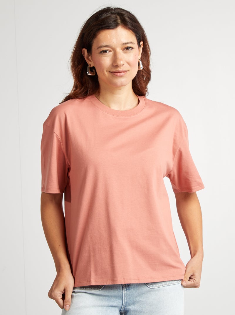 T-shirt oversize à col rond Bois de rose - Kiabi