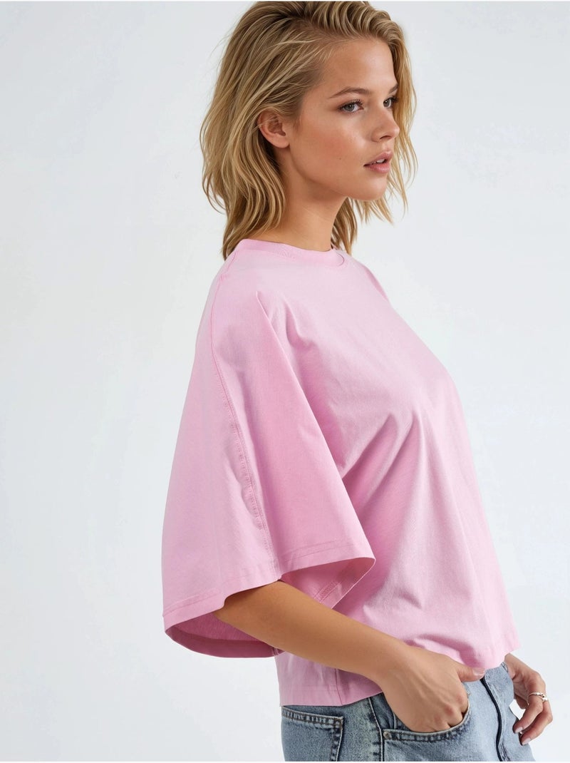 T-shirt oversize à col rond côtelé busem Rose pâle - Kiabi