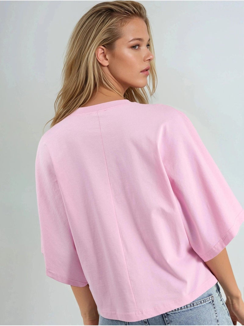 T-shirt oversize à col rond côtelé busem Rose pâle - Kiabi