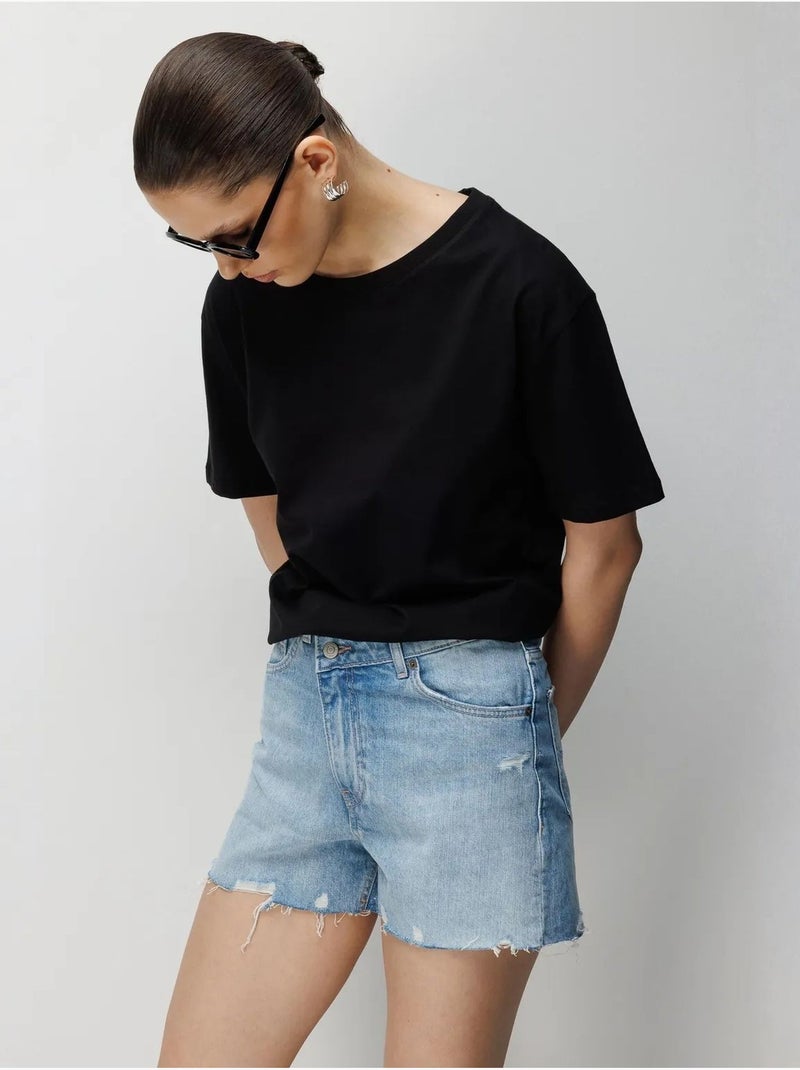 T-shirt oversize à col rond côtelé mixray Marron chocolat - Kiabi