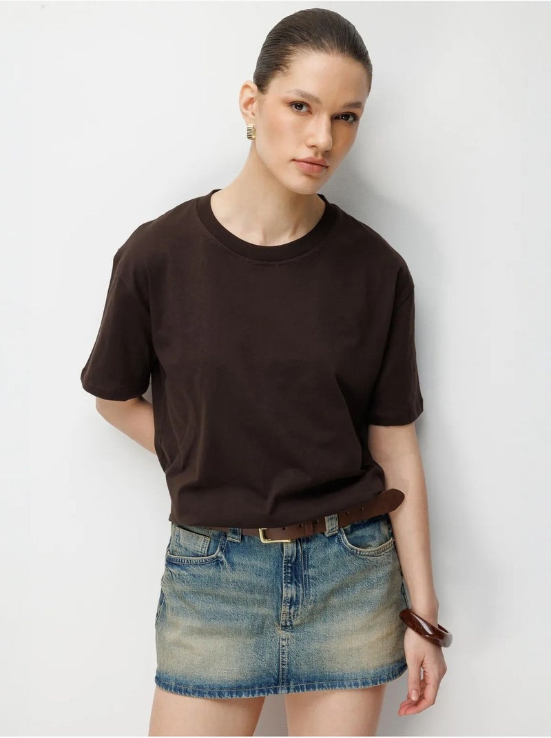 T-shirt oversize à col rond côtelé mixray Marron - Kiabi