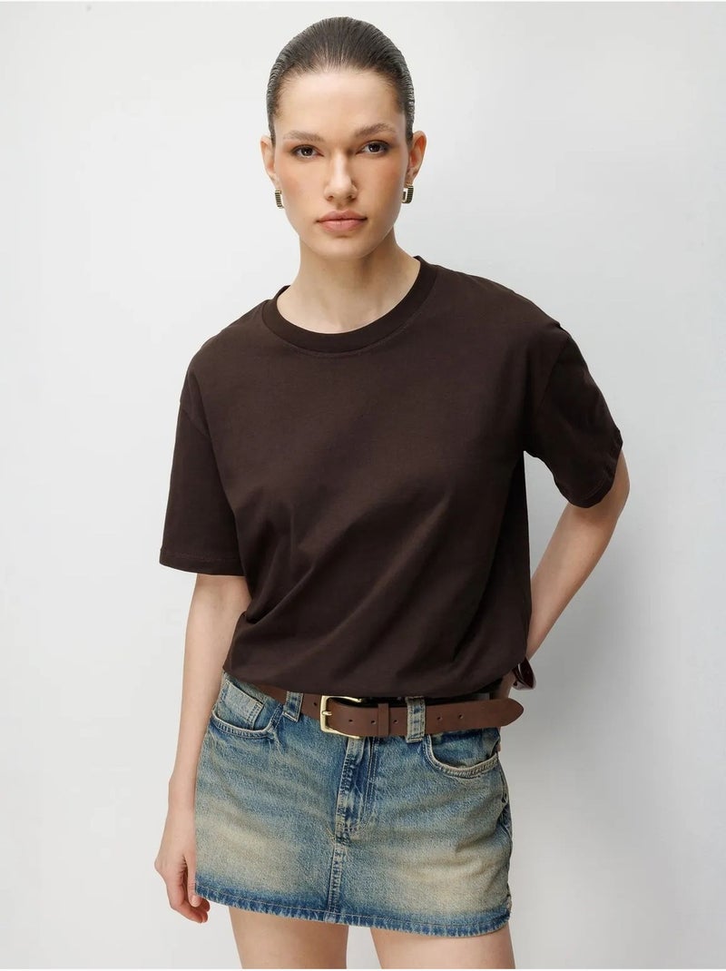 T-shirt oversize à col rond côtelé mixray Marron - Kiabi