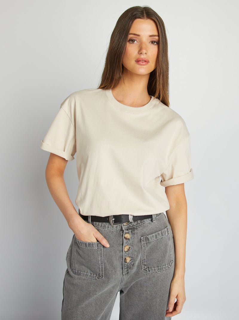 T-shirt oversize à col rond Ecru - Kiabi