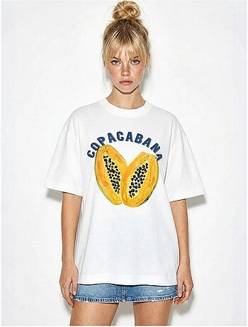 T-shirt oversize à col rond imprimé fruits lucci