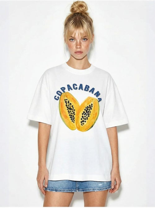 T-shirt oversize à col rond imprimé fruits lucci - Kiabi T-shirt oversize à col rond imprimé fruits lucci - Kiabi